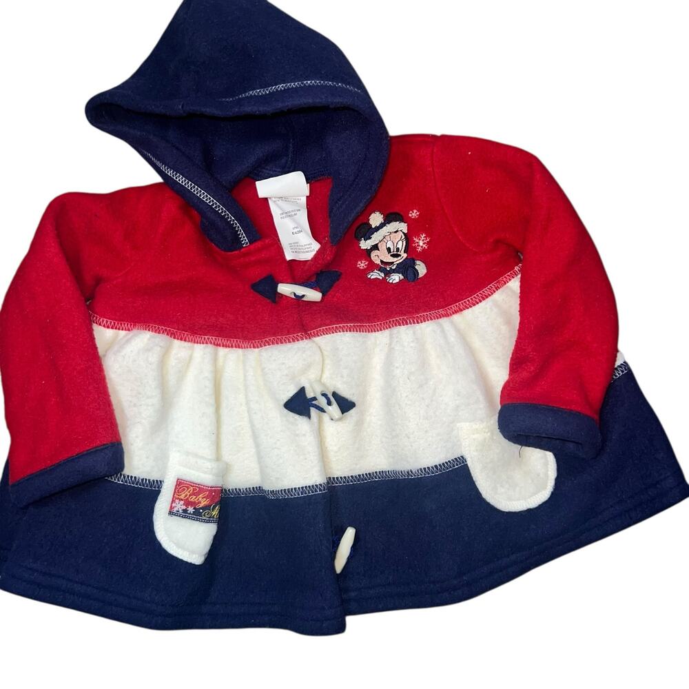 Vintage Disney Baby Minnie Mouse fleece Coat Jacket Hooded  Red  girls 18months